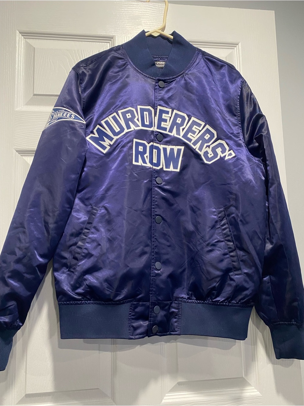 NY Yankees Murderers' Row Satin Bomber Jacket - Navy